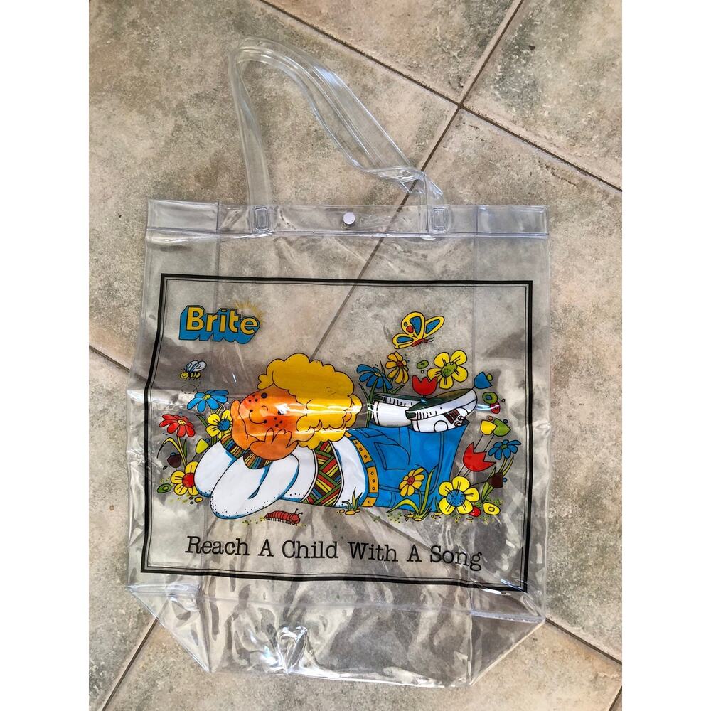 Vtg Vinyl Brite Brand Clear Tote Bag “Reach A Child With A Song” Snap Close